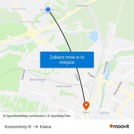 Kostomłoty III to Kielce map