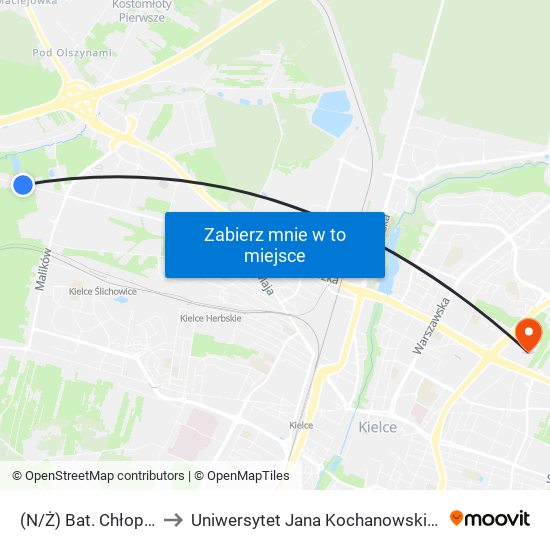 (N/Ż) Bat. Chłopskich V to Uniwersytet Jana Kochanowskiego Campus map