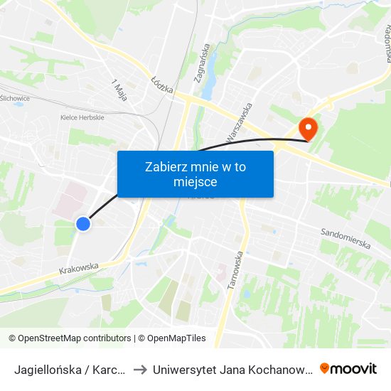 Jagiellońska / Karczówkowska to Uniwersytet Jana Kochanowskiego Campus map