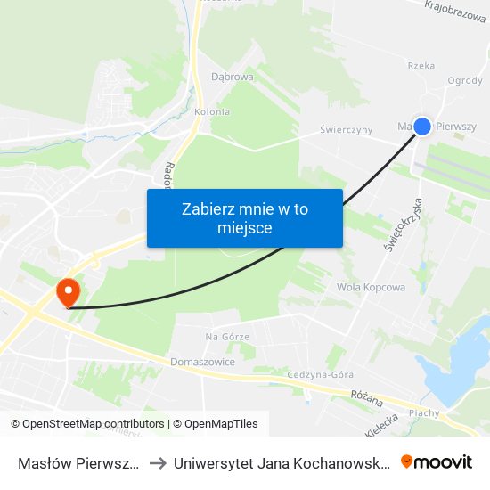 Masłów Pierwszy / Gops to Uniwersytet Jana Kochanowskiego Campus map