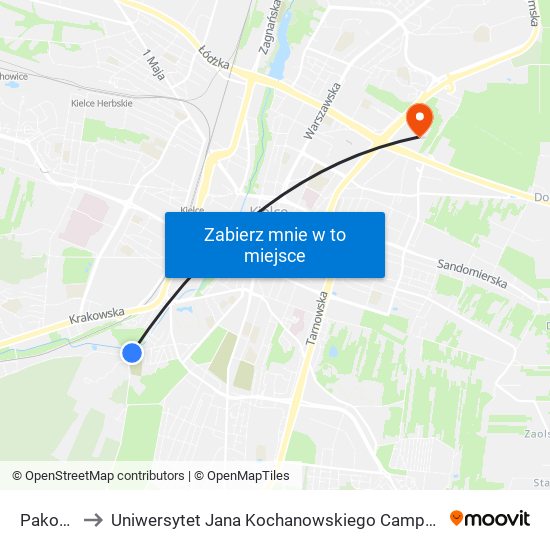 Pakosz to Uniwersytet Jana Kochanowskiego Campus map
