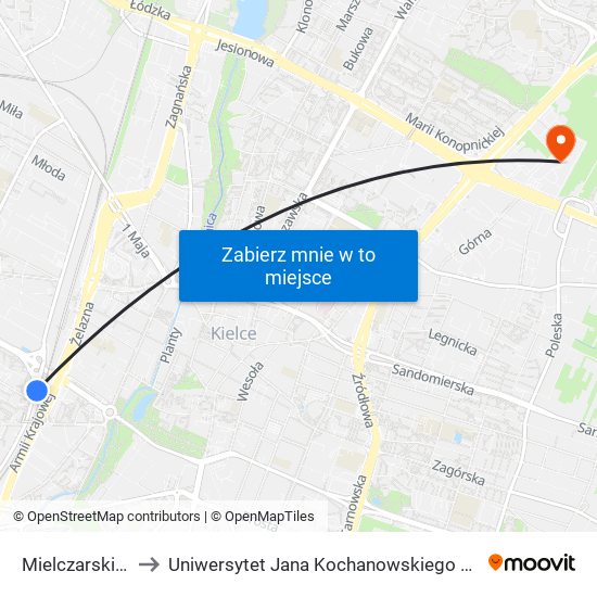 Mielczarskiego to Uniwersytet Jana Kochanowskiego Campus map