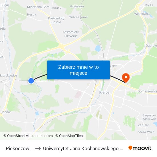 Piekoszowska to Uniwersytet Jana Kochanowskiego Campus map