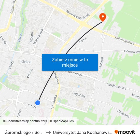 Żeromskiego / Seminaryjska to Uniwersytet Jana Kochanowskiego Campus map