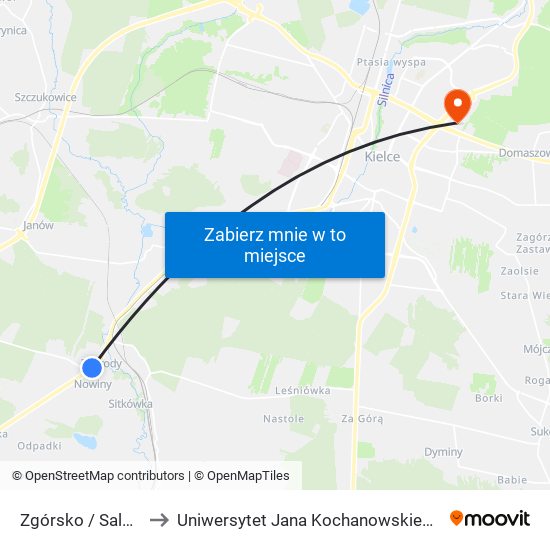 Zgórsko / Salonowa to Uniwersytet Jana Kochanowskiego Campus map