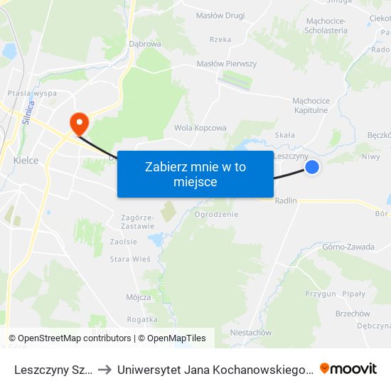 Leszczyny Szkoła to Uniwersytet Jana Kochanowskiego Campus map