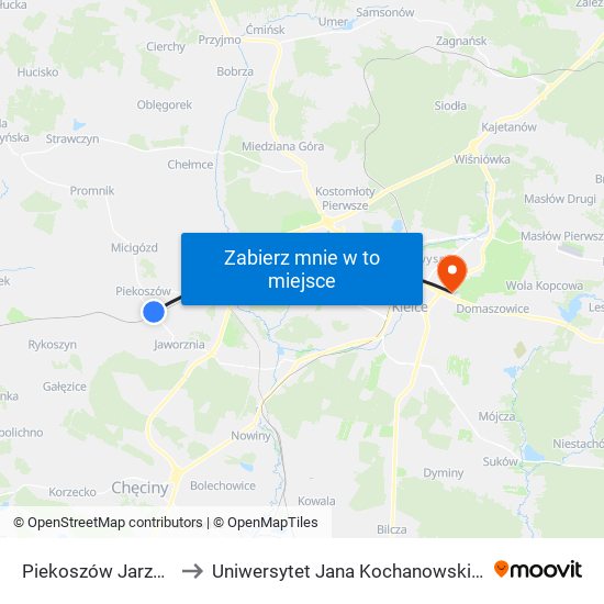 Piekoszów Jarzębiówka to Uniwersytet Jana Kochanowskiego Campus map