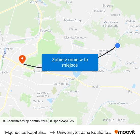 Mąchocice Kapitulne / Ameliówka to Uniwersytet Jana Kochanowskiego Campus map