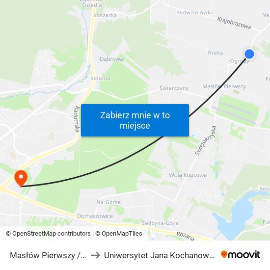 Masłów Pierwszy / Marszałka to Uniwersytet Jana Kochanowskiego Campus map
