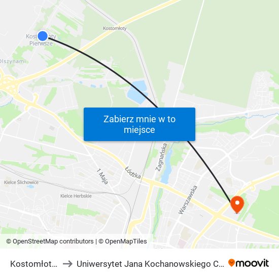 Kostomłoty III to Uniwersytet Jana Kochanowskiego Campus map