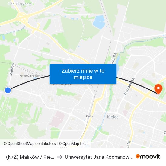 (N/Ż) Malików / Piekoszowska to Uniwersytet Jana Kochanowskiego Campus map