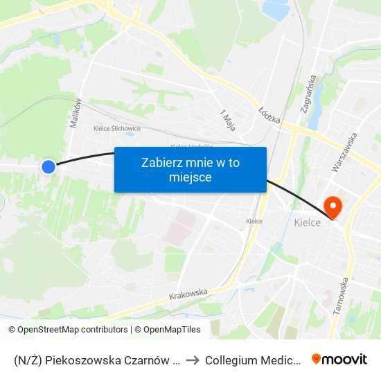 (N/Ż) Piekoszowska Czarnów Rządowy to Collegium Medicum Ujk map