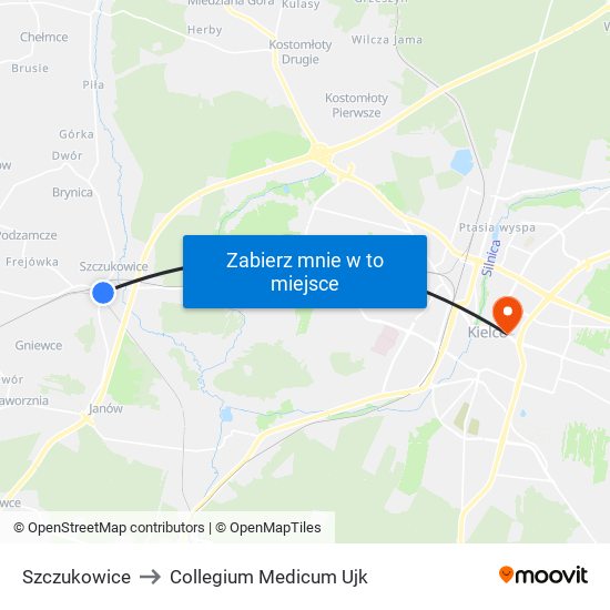 Szczukowice to Collegium Medicum Ujk map