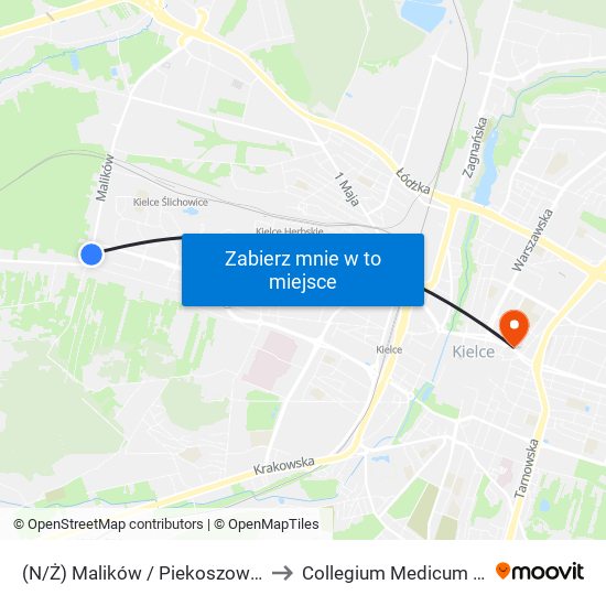 (N/Ż) Malików / Piekoszowska to Collegium Medicum Ujk map
