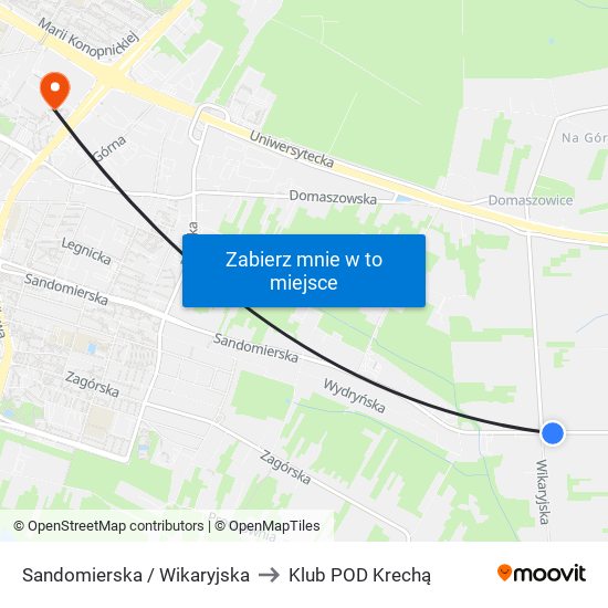 Sandomierska / Wikaryjska to Klub POD Krechą map