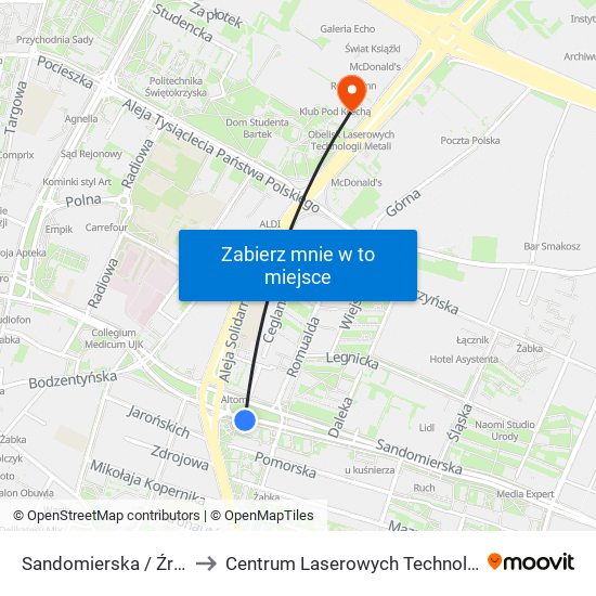 Sandomierska / Źródłowa to Centrum Laserowych Technologii Metali map