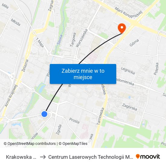 Krakowska Ujk to Centrum Laserowych Technologii Metali map