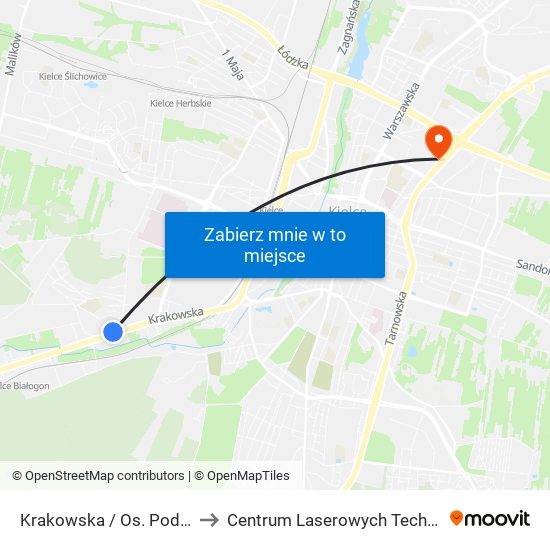 Krakowska / Os. Podkarczówka to Centrum Laserowych Technologii Metali map