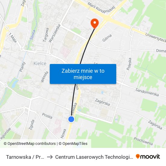 Tarnowska / Prosta to Centrum Laserowych Technologii Metali map