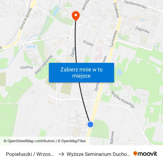 Popiełuszki / Wrzosowa to Wyższe Seminarium Duchowne map