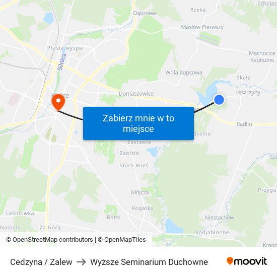 Cedzyna / Zalew to Wyższe Seminarium Duchowne map