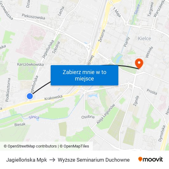Jagiellońska Mpk to Wyższe Seminarium Duchowne map