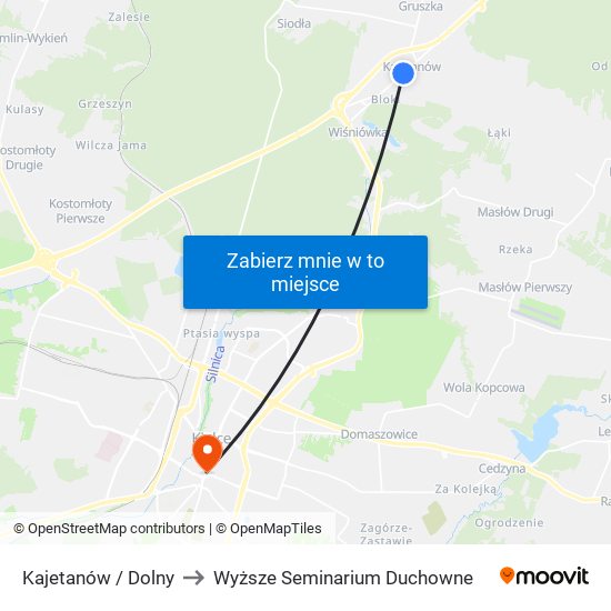 Kajetanów / Dolny to Wyższe Seminarium Duchowne map