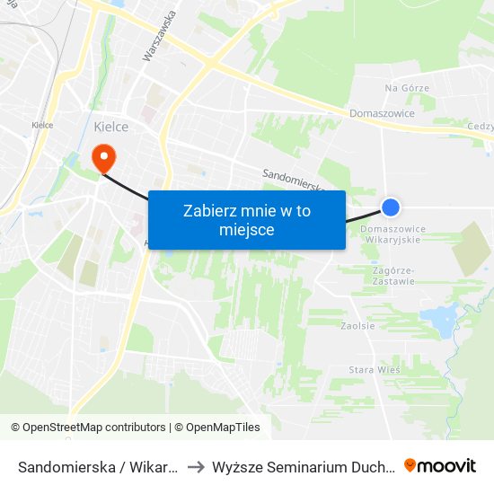 Sandomierska / Wikaryjska to Wyższe Seminarium Duchowne map