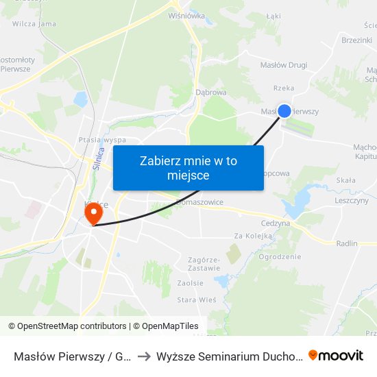 Masłów Pierwszy / Gops to Wyższe Seminarium Duchowne map