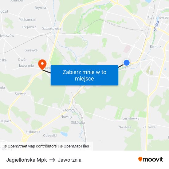 Jagiellońska Mpk to Jaworznia map