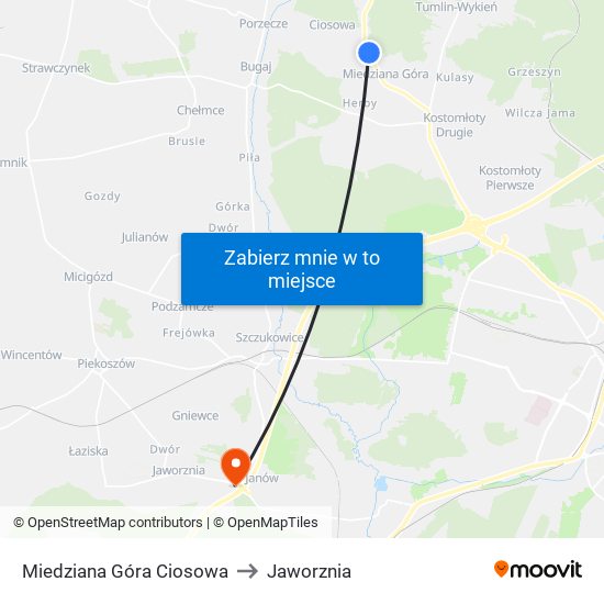 Miedziana Góra Ciosowa to Jaworznia map