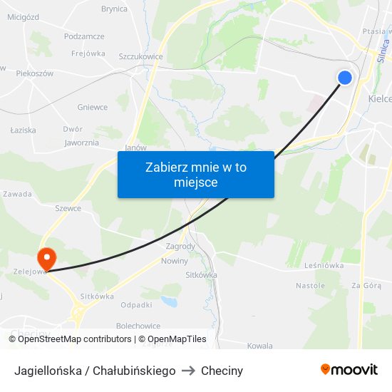 Jagiellońska / Chałubińskiego to Checiny map