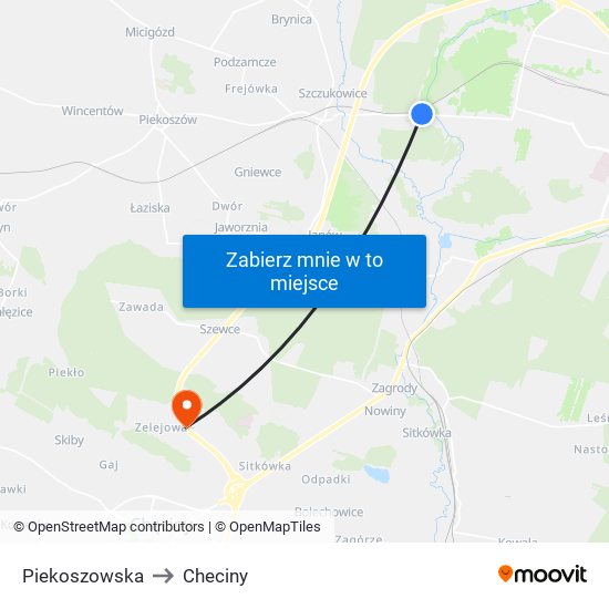 Piekoszowska to Checiny map