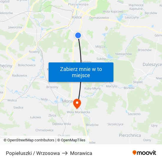 Popiełuszki / Wrzosowa to Morawica map