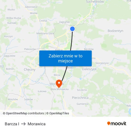 Barcza I to Morawica map