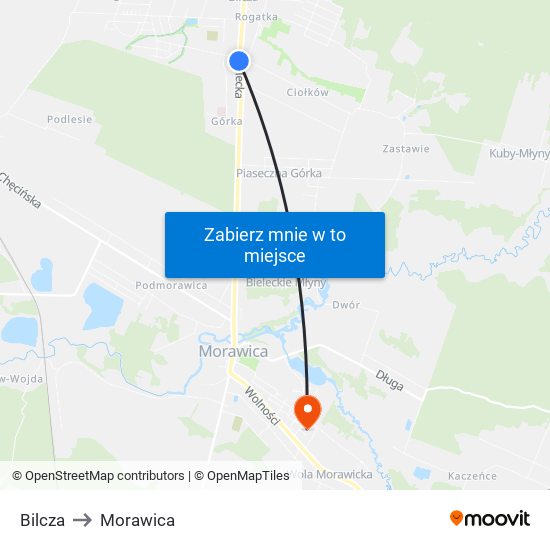 Bilcza to Morawica map