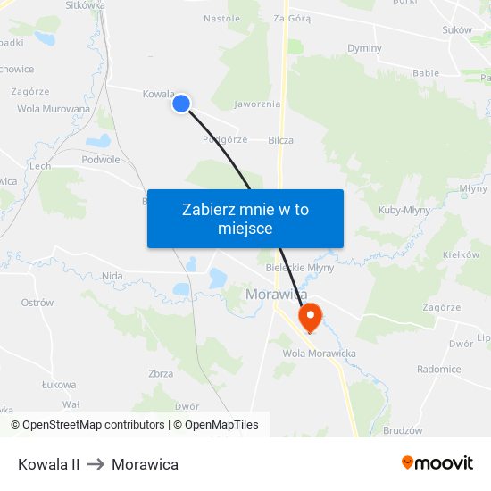 Kowala II to Morawica map