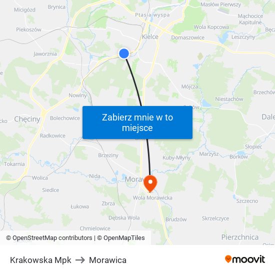 Krakowska Mpk to Morawica map