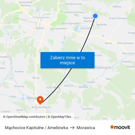 Mąchocice Kapitulne / Ameliówka to Morawica map