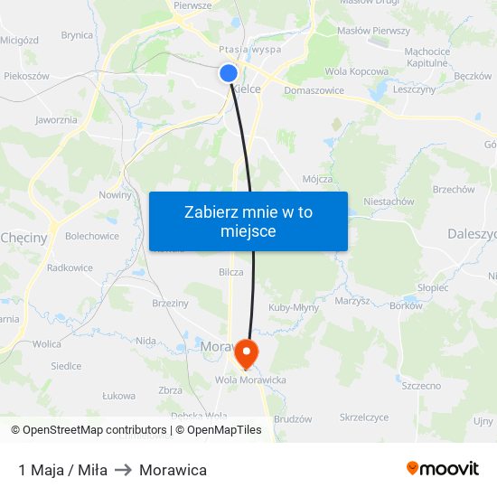1 Maja / Miła to Morawica map