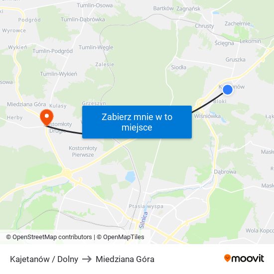 Kajetanów / Dolny to Miedziana Góra map