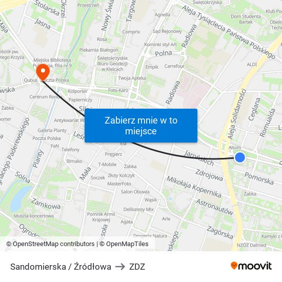 Sandomierska / Źródłowa to ZDZ map