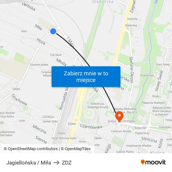 Jagiellońska / Miła to ZDZ map