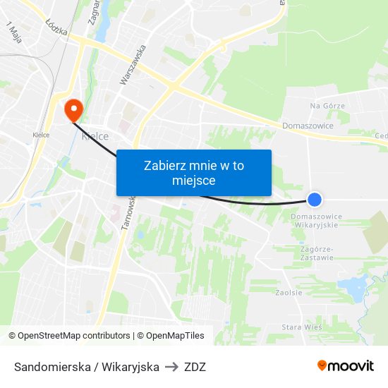 Sandomierska / Wikaryjska to ZDZ map