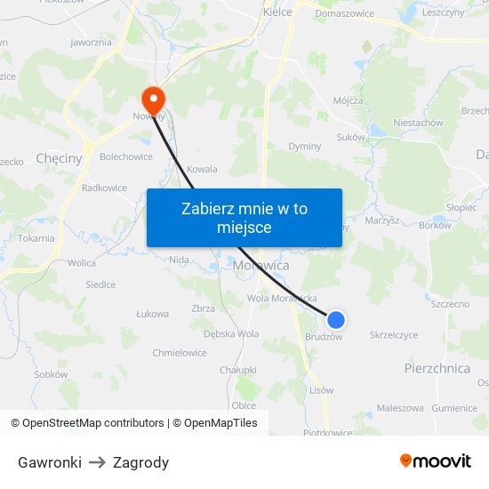 Gawronki to Zagrody map