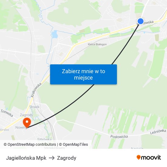 Jagiellońska Mpk to Zagrody map