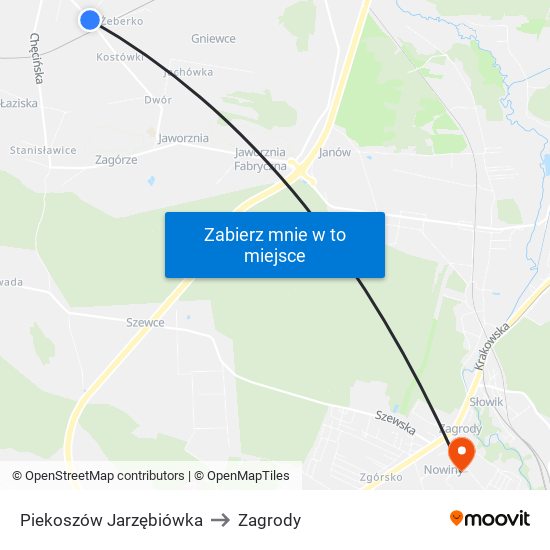 Piekoszów Jarzębiówka to Zagrody map