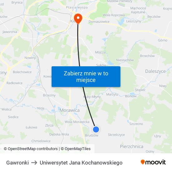 Gawronki to Uniwersytet Jana Kochanowskiego map