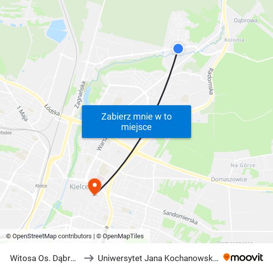Witosa Os. Dąbrowa to Uniwersytet Jana Kochanowskiego map