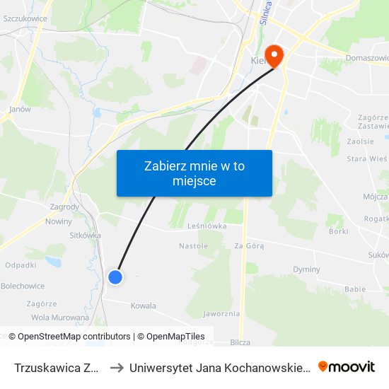 Trzuskawica Zpw to Uniwersytet Jana Kochanowskiego map